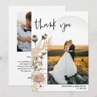 Tarjeta De Agradecimiento Elegante Arco Floral de Boda Otoñal Foto Gracias