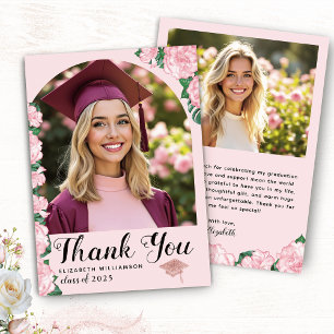 Tarjeta De Agradecimiento Elegante Arco Foto Floral Graduación Rosa