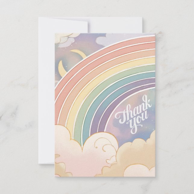 Tarjeta De Agradecimiento Elegante arcoiris y nubes (Anverso)