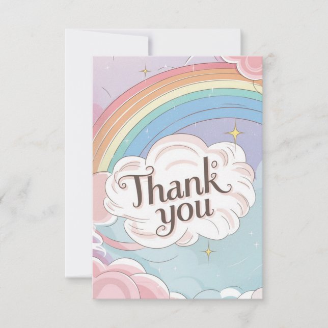 Tarjeta De Agradecimiento Elegante arcoiris y nubes (Anverso)