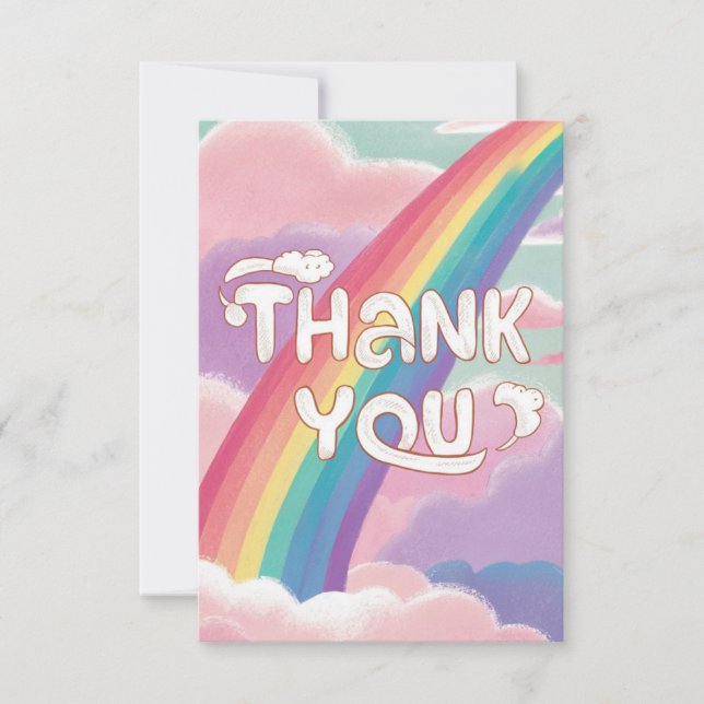 Tarjeta De Agradecimiento Elegante arcoiris y nubes del Boho (Anverso)