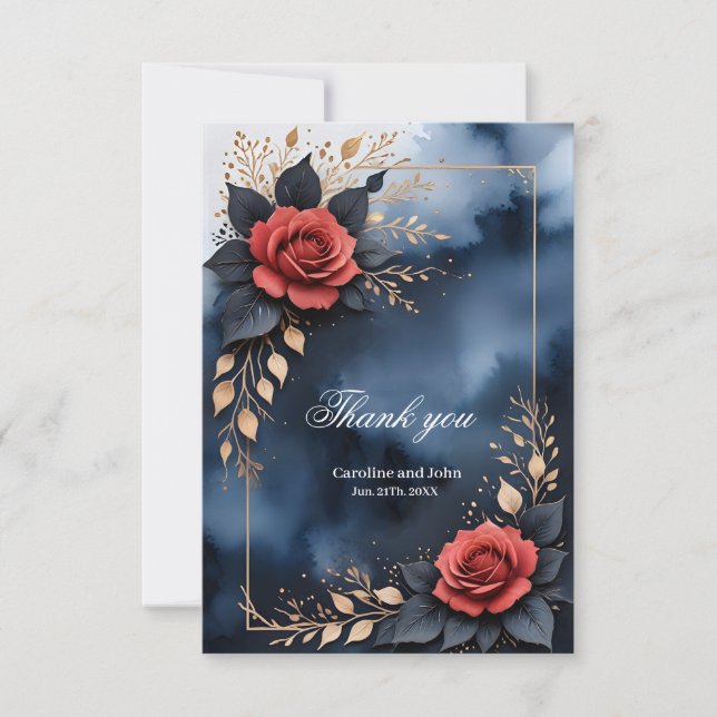 Tarjeta De Agradecimiento Elegante arreglo rosa con follaje dorado (Anverso)