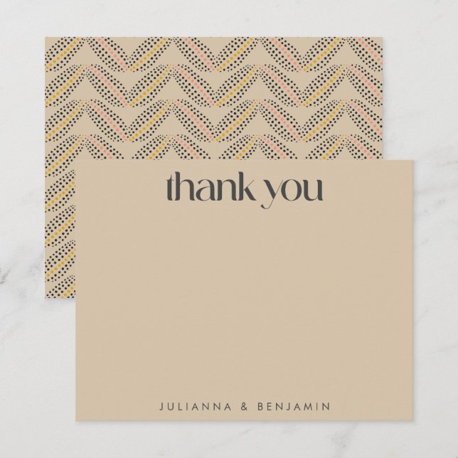 Tarjeta De Agradecimiento Elegante Art Deco Beige Brown Custom Name Boda (Anverso / Reverso)