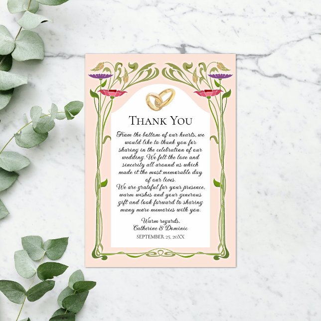Tarjeta De Agradecimiento Elegante Art Nouveau con Anillos Boda (Subido por el creador)