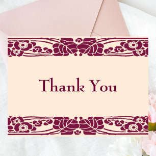 Tarjeta De Agradecimiento Elegante Art Nouveau floral en burgundy