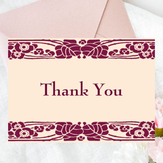 Tarjeta De Agradecimiento Elegante Art Nouveau floral en burgundy