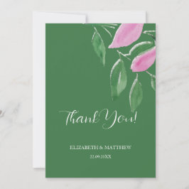 Tarjeta De Agradecimiento Elegante arte acuarela de flores silvestres rosada