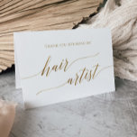 Tarjeta De Agradecimiento Elegante artista de pelo Boda de caligrafía de oro<br><div class="desc">Esta elegante tarjeta de agradecimiento de boda de caligrafía dorada para peluquería es perfecta para un boda sencillo. El diseño neutro cuenta con una tarjeta minimalista decorada con una romántica tipografía de Relieve metalizado de imitación de oro. Nota: Este diseño no tiene Relieve metalizado oro real. Es un gráfico de...</div>