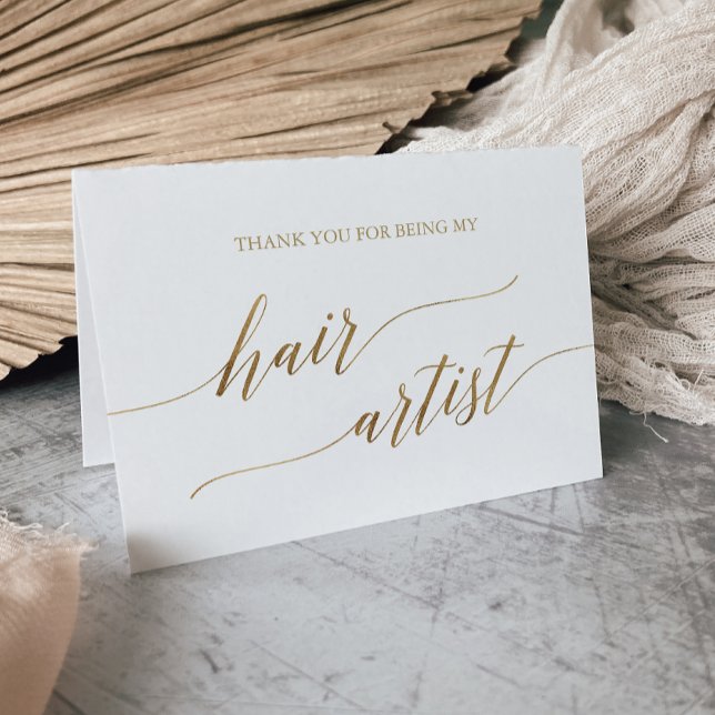 Tarjeta De Agradecimiento Elegante artista de pelo Boda de caligrafía de oro (Subido por el creador)