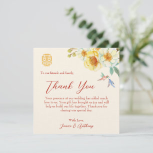 Tarjeta De Agradecimiento Elegante ave floral boda china