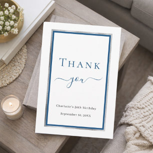 Tarjeta De Agradecimiento Elegante azul blanco cumpleaños