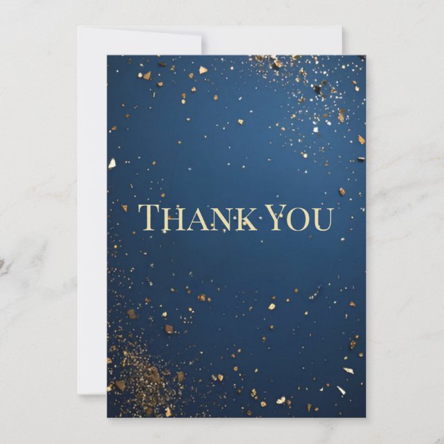Tarjeta De Agradecimiento Elegante azul oscuro y oro falso (Anverso)