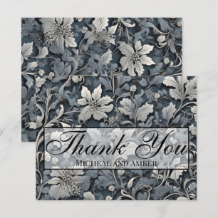 Tarjeta De Agradecimiento Elegante azul polvoriento plateado gris blanco flo