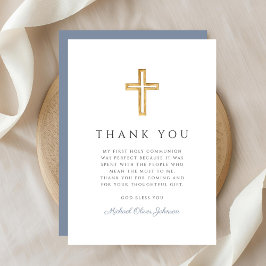 Tarjeta De Agradecimiento Elegante Azul Polvoriento Religioso Niño Primera C