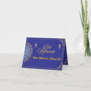 Tarjeta De Agradecimiento Elegante Azul Real Dorado Mandala Eid Mubarak