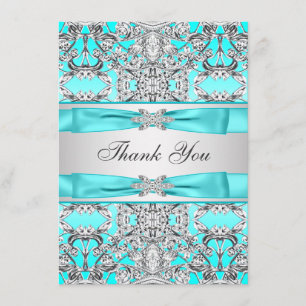 Tarjeta De Agradecimiento Elegante azul turquesa plata Gracias
