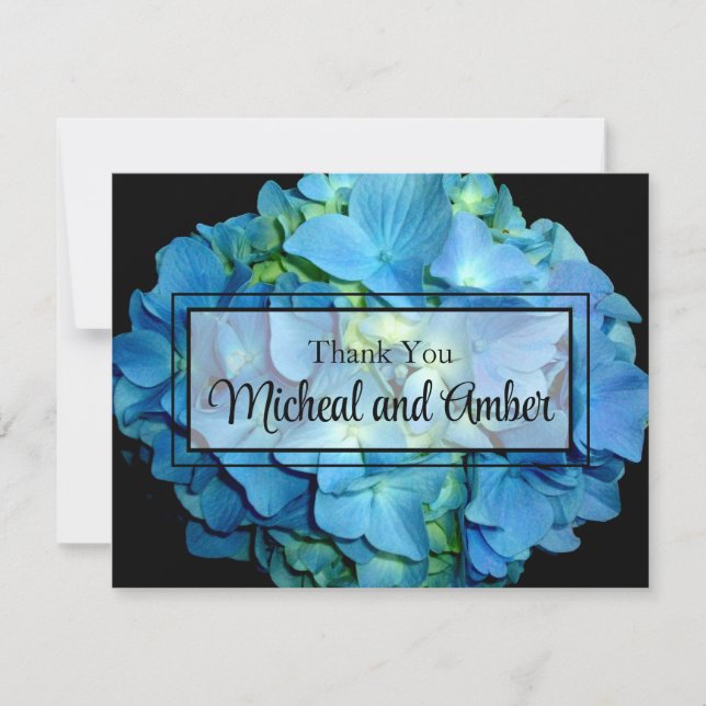 Tarjeta De Agradecimiento Elegante azul verde azulado hidrángulos florales a (Anverso)