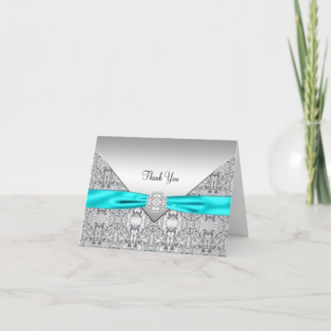 Tarjeta de agradecimiento elegante azul verde plat (Anverso)