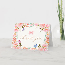 Tarjeta De Agradecimiento Elegante Baby Bloom Floral Butterfly Baby Shower