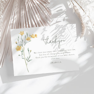 Tarjeta De Agradecimiento Elegante Baby Shower Amarillo Floral