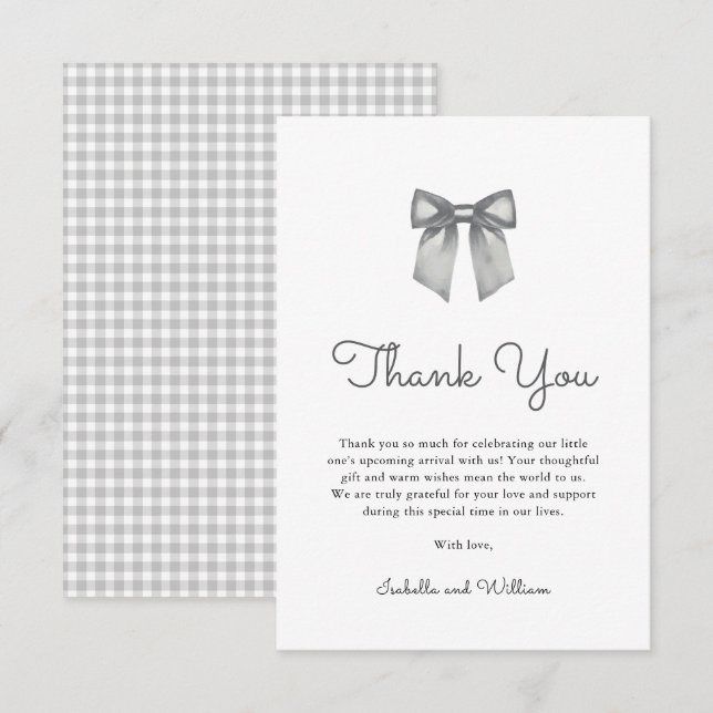 Tarjeta De Agradecimiento Elegante Baby Shower Black White Bow (Anverso / Reverso)
