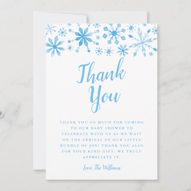 Tarjeta De Agradecimiento Elegante Baby Shower Blue Winter Wonderland (Anverso)