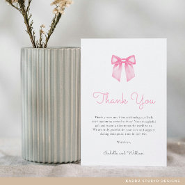 Tarjeta De Agradecimiento Elegante Baby Shower Bow Rosa