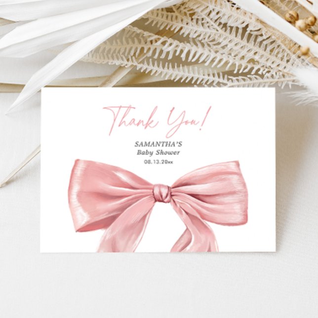 Tarjeta De Agradecimiento Elegante Baby Shower Bow Rosado Coquette (Subido por el creador)