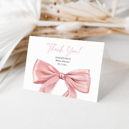 Tarjeta De Agradecimiento Elegante Baby Shower Bow Rosado Coquette