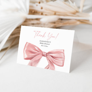 Tarjeta De Agradecimiento Elegante Baby Shower Bow Rosado Coquette
