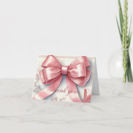 Tarjeta De Agradecimiento Elegante Baby Shower Bow Rosado Gracias