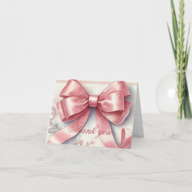 Tarjeta De Agradecimiento Elegante Baby Shower Bow Rosado Gracias (Anverso)