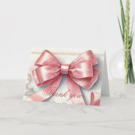 Tarjeta De Agradecimiento Elegante Baby Shower Bow Rosado Gracias