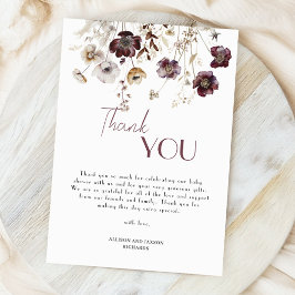 Tarjeta De Agradecimiento Elegante Baby Shower Burgundy Wildflowers