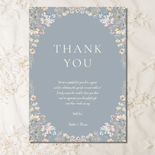 Tarjeta De Agradecimiento Elegante Baby Shower de Flor Silvestre Azul Polvor