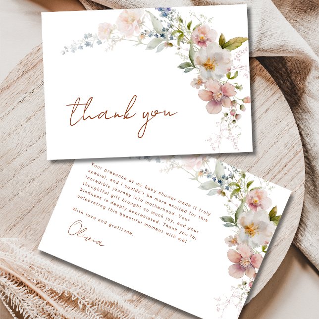 Tarjeta De Agradecimiento Elegante Baby Shower de flores silvestres modernas (Subido por el creador)
