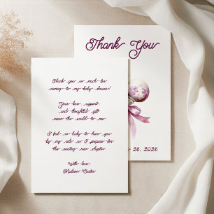 Tarjeta De Agradecimiento Elegante Baby Shower de ganancia rosada de plata