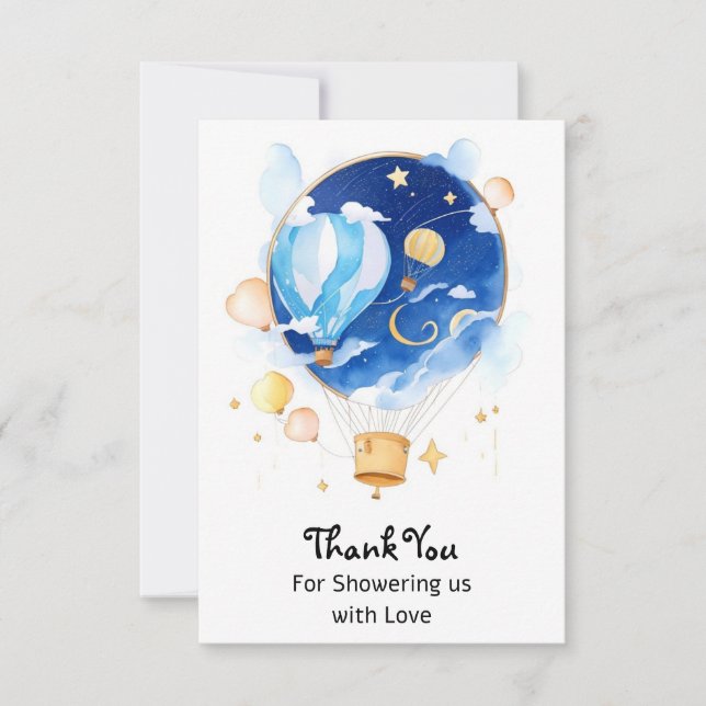 Tarjeta De Agradecimiento Elegante Baby Shower de globo celeste (Anverso)