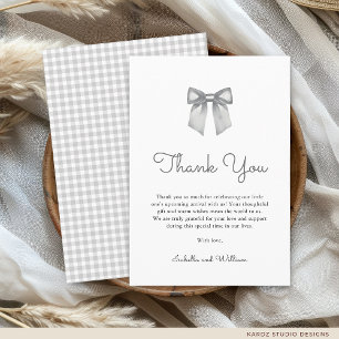 Tarjeta De Agradecimiento Elegante Baby Shower de Lazo Blanco y Negro