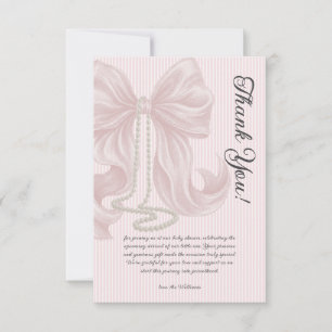 Tarjeta De Agradecimiento Elegante Baby Shower de lazo rayado marfil rosa