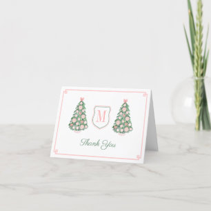 Tarjeta De Agradecimiento Elegante Baby Shower de Navidad con Monograma Rosa