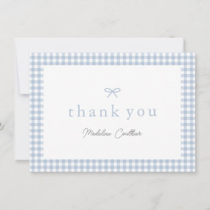 Tarjeta De Agradecimiento Elegante Baby Shower de Niño en Cuadros Azul Polvo