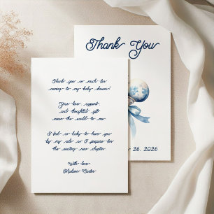 Tarjeta De Agradecimiento Elegante Baby Shower de ráfaga azul plateado