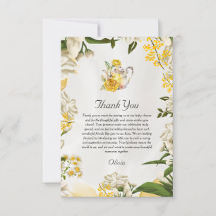 Tarjeta De Agradecimiento Elegante Baby Shower de té floral verde amarillo