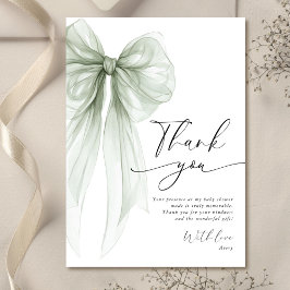 Tarjeta De Agradecimiento Elegante Baby Shower del Lazo Verde Menta