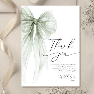 Tarjeta De Agradecimiento Elegante Baby Shower del Lazo Verde Menta