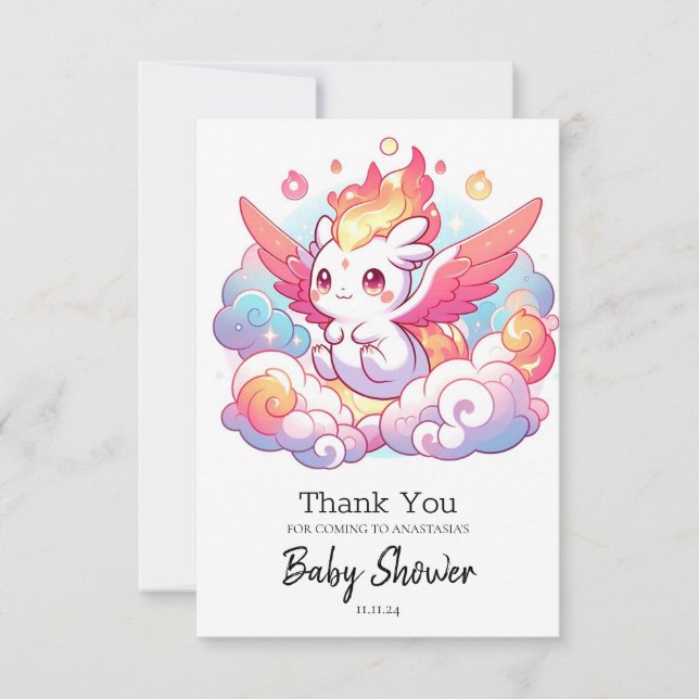 Tarjeta De Agradecimiento Elegante Baby Shower Dragon (Anverso)