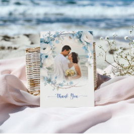 Tarjeta De Agradecimiento Elegante Baby Shower Dusty Blue Floral