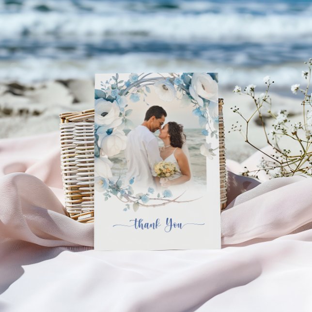 Tarjeta De Agradecimiento Elegante Baby Shower Dusty Blue Floral (Elegant Dusty Blue Floral Baby Shower Thank You Card)