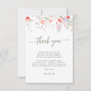 Tarjeta De Agradecimiento Elegante baby shower floral acuarela verde salvia